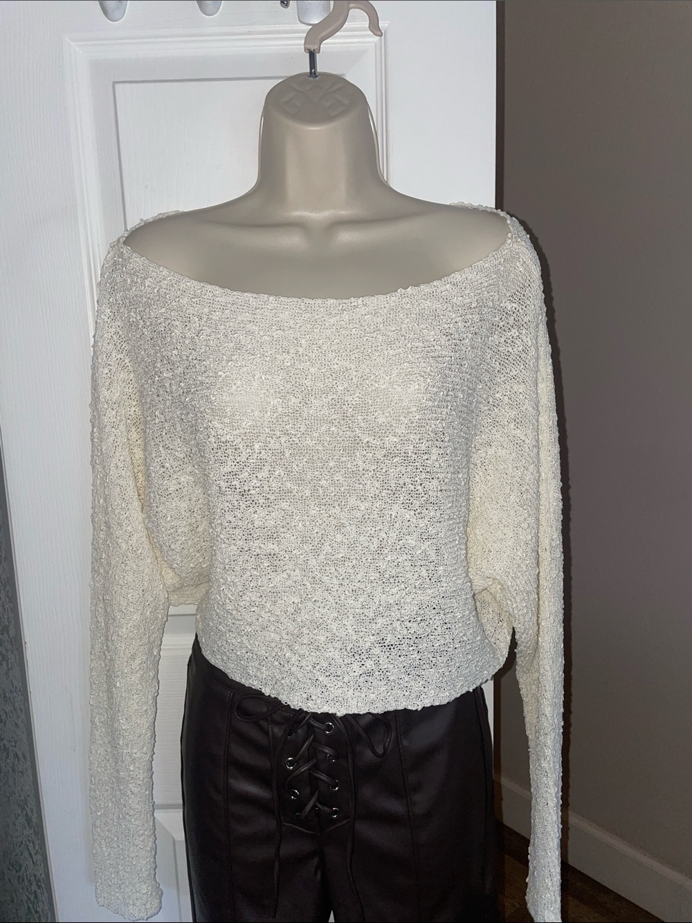 Meshki Off-the-Shoulder Cream Knit Sweater #202